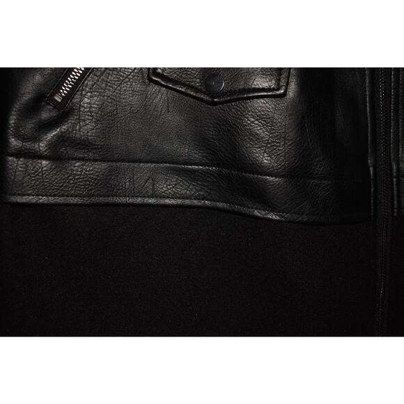 HALOGEN NEW $149 Asymmetric Zip‎ Mix Media Faux Leather Midi Coat Black Small - Picture 6 of 7